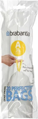 Image de Brabantia Size A - Sac poubelle - cordon de serrage - 3 L - polyéthylène haute densité (HDPE) - blanc