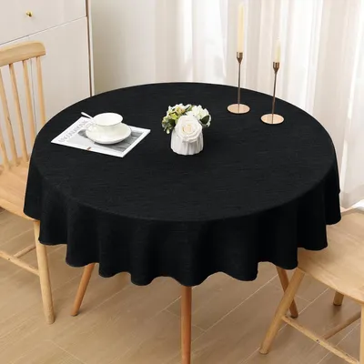Productafbeelding van Linnenlook tafelkleed, rond, 140 cm, zwart