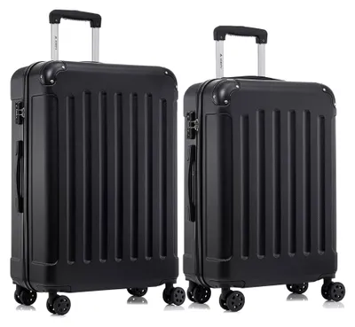Produktbild von Hartschalen-Reisekoffer mit TSA-Schloss und YKK-Reißverschluss, Trolley-Kabinenkoffer mit 4 Rollen (Schwarz, L-XL-Set)