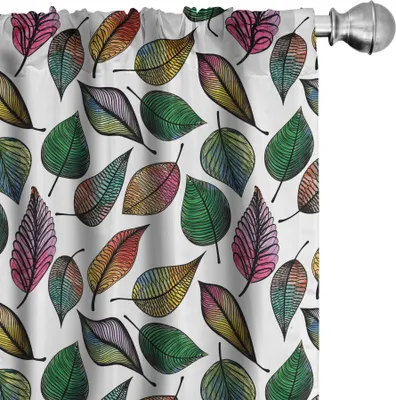 Image de ABAKUHAUS Rideaux à feuilles, voilages, beaux motifs abstraits colorés de feuilles répétitifs sur fond uni, 2 pièces 75 x 175 cm, multicolore