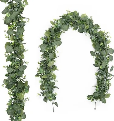 Produktbild von Künstliche Eukalyptuswedel - Grüne Eukalyptusblätter Dekoration - Ländliche und Hochzeitshintergrund - 2er Set