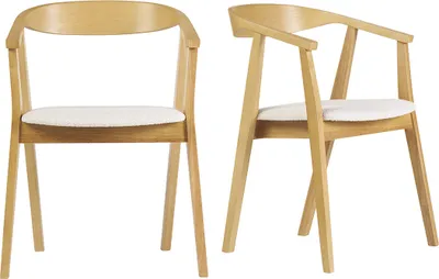 Produktbild von Miliboo - Skandinavische Stühle aus hellem Holz und weißem Schlingenwollstoff (Set von 2) BAHIA
