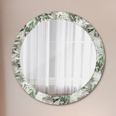 Produktbild von Modern Spiegel - Wandspiegel Design Wandmontage – Badspiegel mit Aufdruck - Rundspiegel - Aquarell Blätter - Rund: Ø80cm