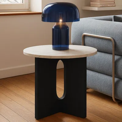 Immagine prodotto di Tavolino da caffè rotondo moderno 50 cm effetto marmo nero - Oviala Klery