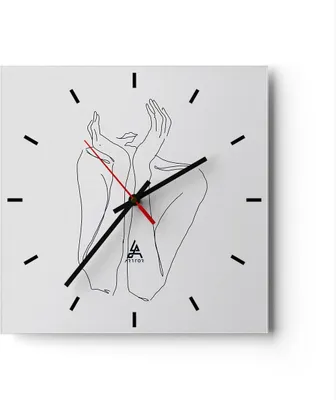 Produktbild von Wanduhr - Quadrat - Glasuhr - Träumerei Frau Skizze - 40x40cm - Schleichendes Uhrwerk - Lautlos - zum Aufhängen bereit - Dekoration Modern - Wanddekoration aus Glas - C3AC40x40-4414