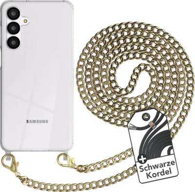 Produktbild von EAZY CASE Metall Handykette für Samsung Galaxy A16, Handyhülle mit Umhängeband, Silikonhülle, Metallkette für Smartphone in Gold