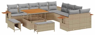 Immagine prodotto di Set da giardino composto da 13 pezzi, colore beige, in rattan sintetico (vidaXL)