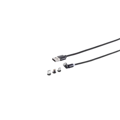 Produktbild von USB-A Magnetladekabel, 3in1, 540°, schwarz, 1m