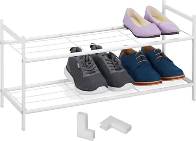 Zdjęcie produktu dla Relaxdays – metalowy regał na buty, z możliwością ustawiania jeden na drugim, 2 poziomy, miejsce na 6 par butów, wymiary: 33,5 x 70 x 26 cm, kolor biały