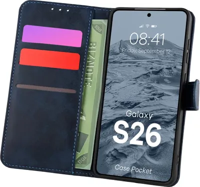 Produktbild von Handyhülle mit Klappe für Galaxy S26, Bizon Case Pocket, Dunkelblau