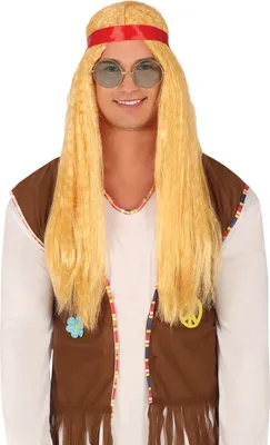 Immagine prodotto di parrucca hippie lunga bionda con fascia per adulti