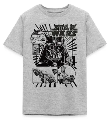 Produktbild von Star Wars Charaktere Darth Vader Chewbacca C3PO Teenager T-Shirt, 152/164 (12-14 Jahre), Grau meliert