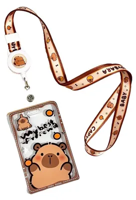 Produktbild von Ausweishalter mit Riemen, Busfahrkartenhalter für Schüler, einziehbarer Ausweishalter, Lanyard, Geschenke für Lehrer, Büroangestellte und Schüler (Capybara)