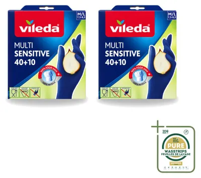 Produktbild von 2 x Vileda Multi Sensitive Nitrilhandschuhe - Größe M/L - Vorratspackung - 2 Stücke