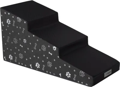 Image de Escalier Welsti pour chiens et chats, hauteur 40 cm, 3 marches inclinées, gris foncé avec impression argentée, pour animaux jusqu'à 15 kg