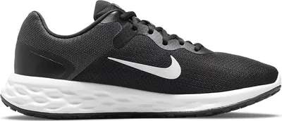 A studio shot of a single black Nike running shoe against a white background.