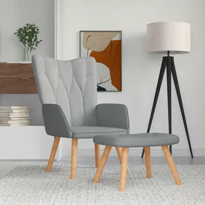 Produktbild von Hellgrauer Relaxsessel mit Hocker aus Stoff