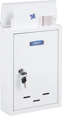 Produktbild von Famanu Briefkasten mit Namensschild, aus Metall, mit 2 Schlüsseln, schmal, HxBxD: 35,5 x 24 x 9 cm, weiß