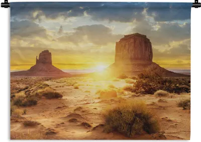 Produktbild von MuchoWow® Wandteppich Wandbehang Sonnenuntergang - Felsen - Landschaft - Horizont 150x112.50 cm Tapisserie Dekoration Wandtuch - Wanddecke - Wandteppiche