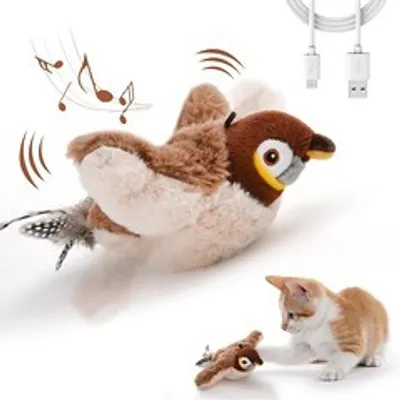 Produktbild von Interaktives Katzenspielzeug, mit Vogelgeräuschen und Katzenminze, USB Intelligenzspielzeug Katze, Vogelstimmen Spielzeug, Tier Intelligenzspielzeug