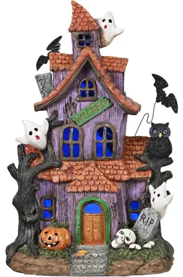 Produktbild von Halloween Hausstatue mit farbwechselnden Lichtern aus Kunstharz 22cm