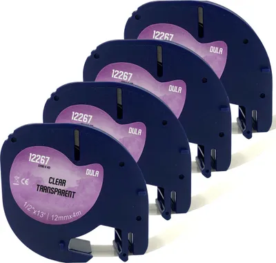 Produktbild von DULA – Dymo LetraTag 12267 Etiketten – Schwarz auf Transparent – 12 mm x 4 m – 4 Stück