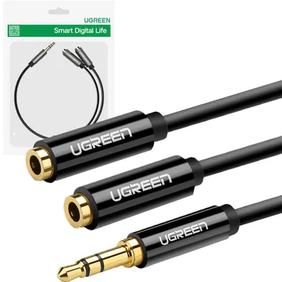 Zdjęcie produktu dla Ugreen Kabel Przewód Rozdzielacz Słuchawkowy 3,5 Mm Mini Jack Aux 25Cm Czarny (20816)