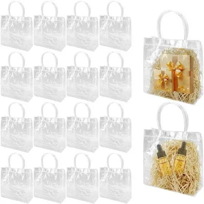 Produktbild von Transparente PVC-Einkaufstaschen - 30 Stück - Wiederverwendbare Tragetaschen mit Griff - Wasserdicht - 20x20x8 cm - Einkaufsetui