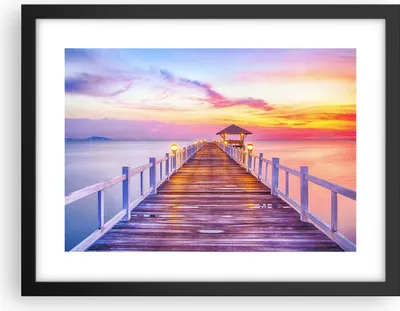Produktbild von Gerahmtes Poster - Schwarzer Rahmen - Sonnenuntergang Wasser Brücke Horizont - 40x30 cm - Wand Bild - Wanddeko - Wandbilder - Wandposter - Bilderrahmen - Bilder - Kunstdruck - P2BAA40x30-2515