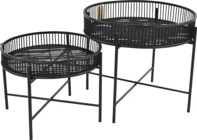 Produktbild von Beistelltisch Tisch Aiko Bambus 2er Set schwarz ø49cm / ø60cm