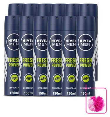Image de 12 déodorants spray NIVEA MEN Fresh Power - 150 ml - Pack économique - 12 pièces