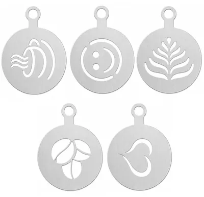 Kaffeeschablonen-Set, 5 Stück, Edelstahl, Motive für Latte Art
