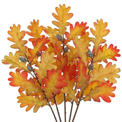 5er-Set künstliche Eichenlaubzweige mit Eicheln, Herbstdeko, 50 cm