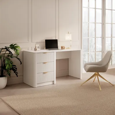 Immagine prodotto di Kanotini - Scrivania, 140x55x76h cm Beige, 3 Cassetti