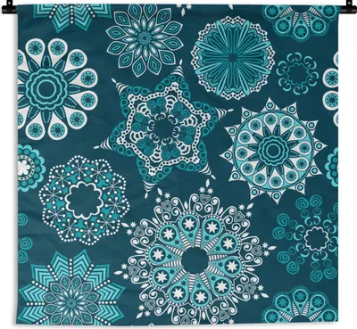 Produktbild von MuchoWow® Wandteppich Wandbehang Schneeflocke - Luxus - Blau - Silber - Design 90x90 cm Tapisserie Dekoration Wandtuch - Wandaufhänger