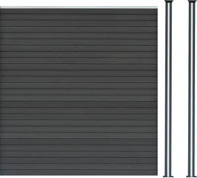 Produktbild von WPC Steckzaun x1 & LED Zaunpfosten x2, 1,85m Grau Kunststoff Gartenzaun