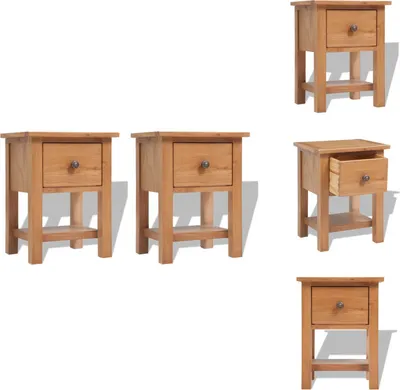Productafbeelding van vidaXL Nachtkastjes, 2 stuks, 36x30x47 cm, eikenhout, massief hout - Nachtkastjes