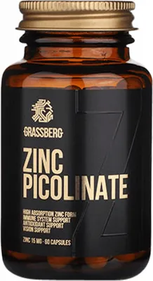 Produktbild von Grassberg Zinc Picolinate (60 Caps) Unflavoured - Vitamine,  Mineralien & Gesundheit - Mineralien