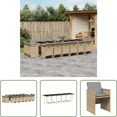 Produktbild von The Living Store 17-tlg. Garten-Essgruppe mit Kissen Beigemischung Poly Rattan