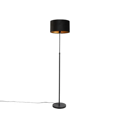 Zdjęcie produktu dla Lampa stojąca czarna z abażurem z czarnego weluru ze złotym wnętrzem 35 cm - Parte