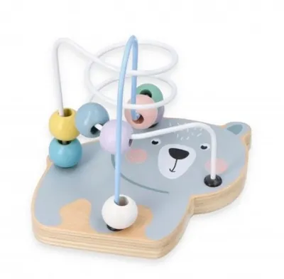 Produktbild von Mini Motorikschleife, Motorikwürfel ab 1 Jahr, bemaltes Holz - Baby Motorik-Spielzeug - Waldtiere, Bär - Lernspielzeug - Motorik-Schleifenspiele für K