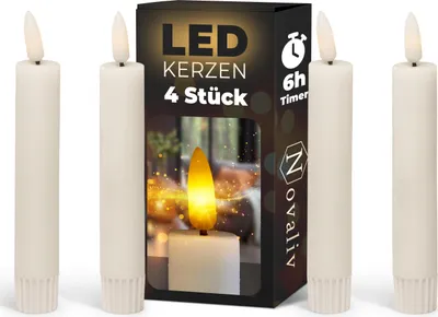 Produktbild von 4x Stabkerze LED bewegliche Flamme Wachs - Echtwachs Weiß - Indoor - 12,5cm Höhe für 2,2cm Durchmesser / 2 AAA Batterien notwendig - Stabkerze LED für Adventskranz