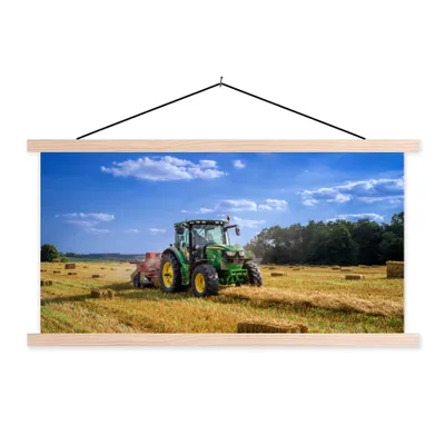 Produktbild von MuchoWow® Textilposter Traktor - Bauernhof - Heu - Feld - Sonne - Landleben 60x30 cm mit holzfarbenen Rahmen - Dekoration