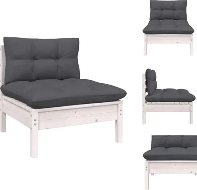 Produktbild von vidaXL Garten-Mittelsofa mit Kissen Weiß Massivholz Kiefer - Gartensofaelemente
