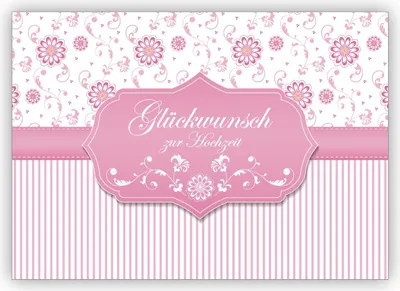 Produktbild von Nette Hochzeitskarte als Glückwunsch zur Hochzeit mit Blümchen und Streifen, rosa: Glückwunsch zur Hochzeit
