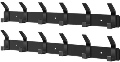 Immagine prodotto di Set da 2 appendiabiti da parete con 6 ganci - Appendiabiti - Appendiabiti a ganci per camera da letto, bagno, cucina - Appendiabiti da parete per cappotti, giacche, borse, cappelli e sciarpe - Nero
