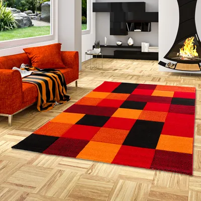 Produktbild von Designer Teppich Brilliant Rot Orange Karo, Größe:200x290 cm