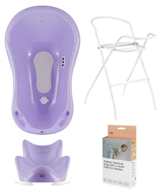 Produktbild von SET: Baby-Bade-Set in Weiß: Wanne, Ständer, Abfluss & Sitz - 4-teilig mit Motiv: Yeti Lila