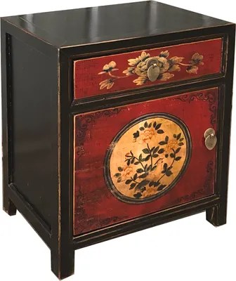 Produktbild von Nachtkästchen Nachttisch Nachtkommode Nachtschrank Nachtschränkchen Kommode Schrank Möbel asiatisch orientalisch chinesisch fernöstlich rot-schwarz Vintage Shabby-chic antik Landhaus