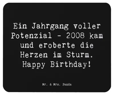 Produktbild von Mr. & Mrs. Panda Mousepad Spruch 2008 Geburtstag - Schwarz - Geschenk, feiern, Mouse Pad, Happy Birthday, pc, Mauspad, Jahrgangsfeier, laptop, Alter, Glückwunsch